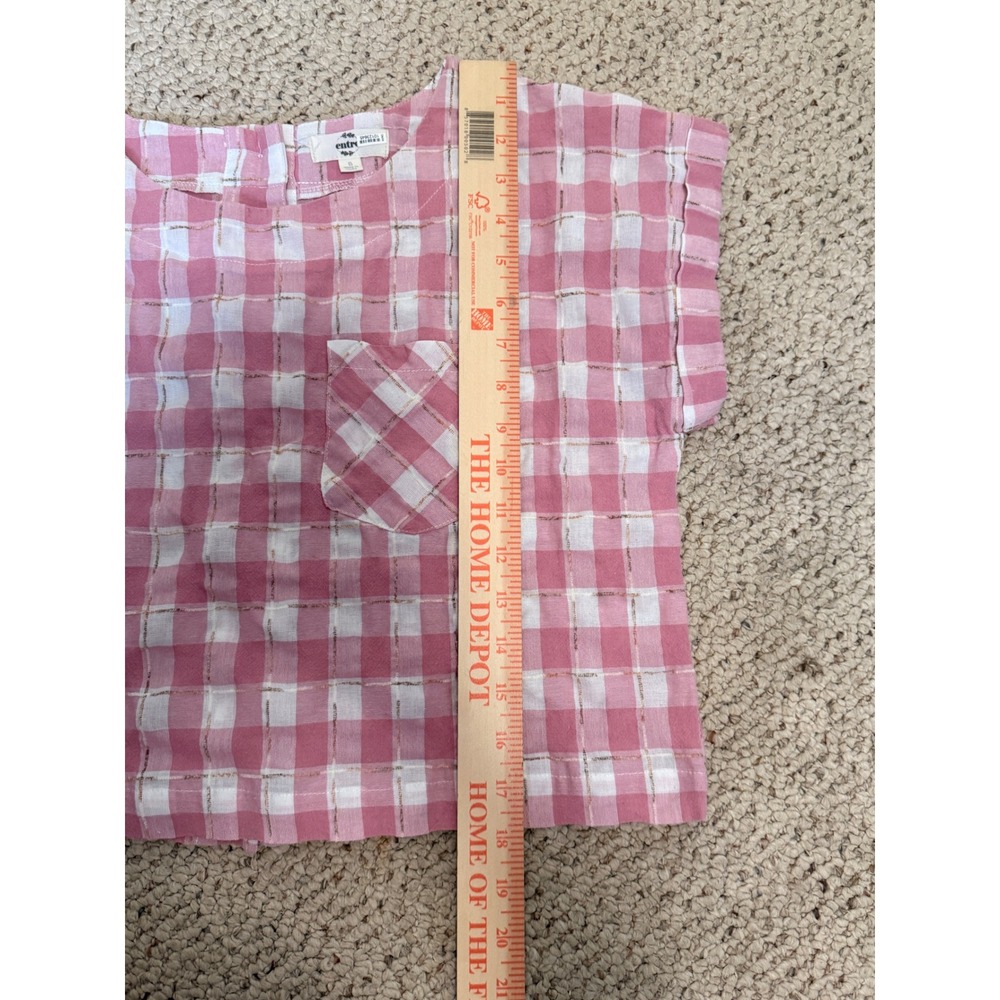 Entro Pink Gingham Cotton Boxy Top Small Cottagecore Coquette Pocket Blouse - Picture 6 of 7